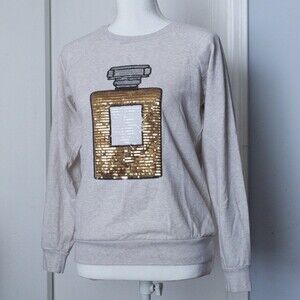 FREEZE Cream Sweater with Bedazzled Sequin Perfume Bottle